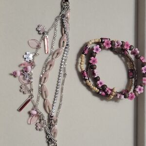 Pink and Silver Tone Women's Jewelry